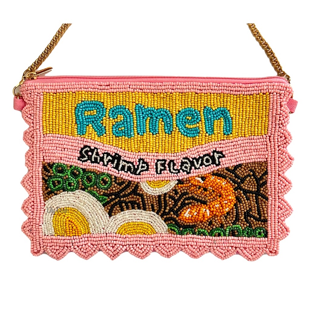 Lily Posh Ramen Crossbody Mini Clutch Phone Bag, Sm. Beaded Bag Shrimp - Picture 2 of 4